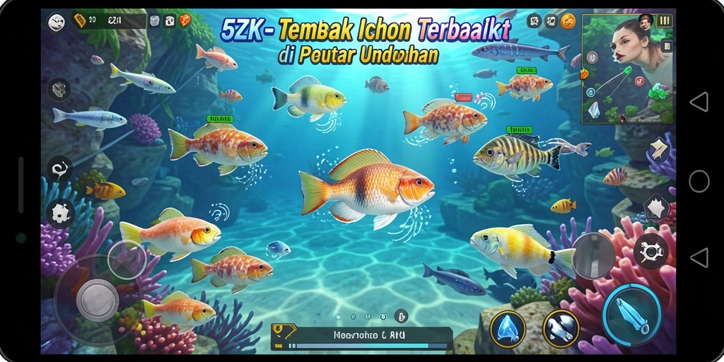 Screenshot menampilkan gameplay seru dalam 5ZK saat menembak ikan.