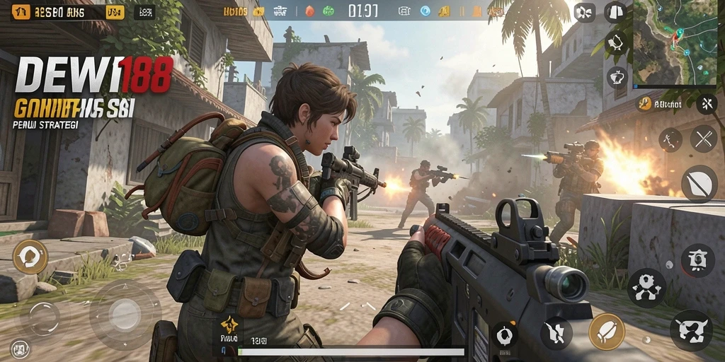 Tangkapan layar gameplay DEWI188 menunjukkan aksi menembak yang seru dan intens.