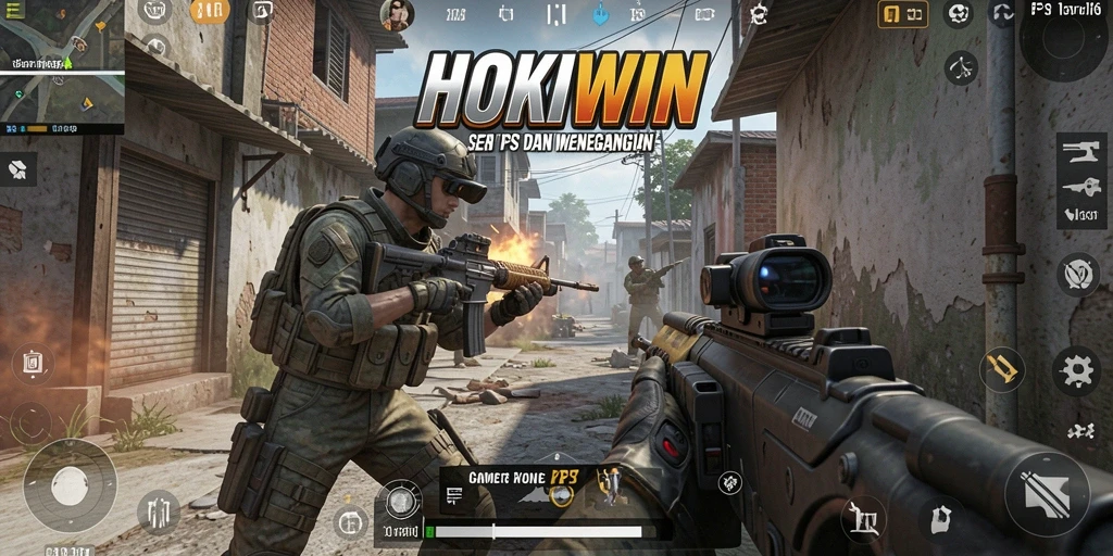 Screenshot gameplay HOKIWIN menunjukkan aksi menegangkan dalam pertempuran FPS.