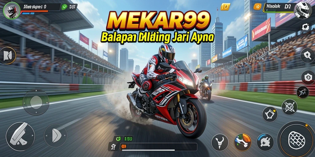 Gameplay seru MEKAR99 dengan balapan motor yang menegangkan.