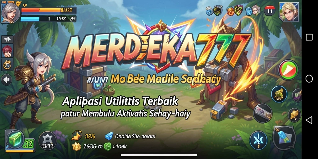 Tampilan aplikasi MERDEKA777 dengan berbagai fitur utilitas.