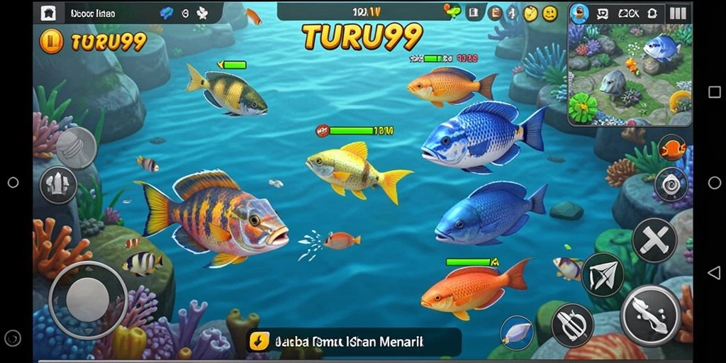 Tampilan gameplay seru di TURU99 saat menembak ikan.